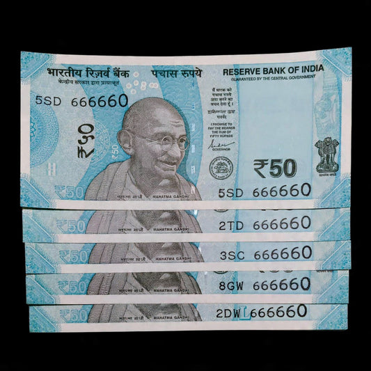 Rs 50 Note Serial 666660 Semi Fancy Number Excellent Condition - Collection Bazzar