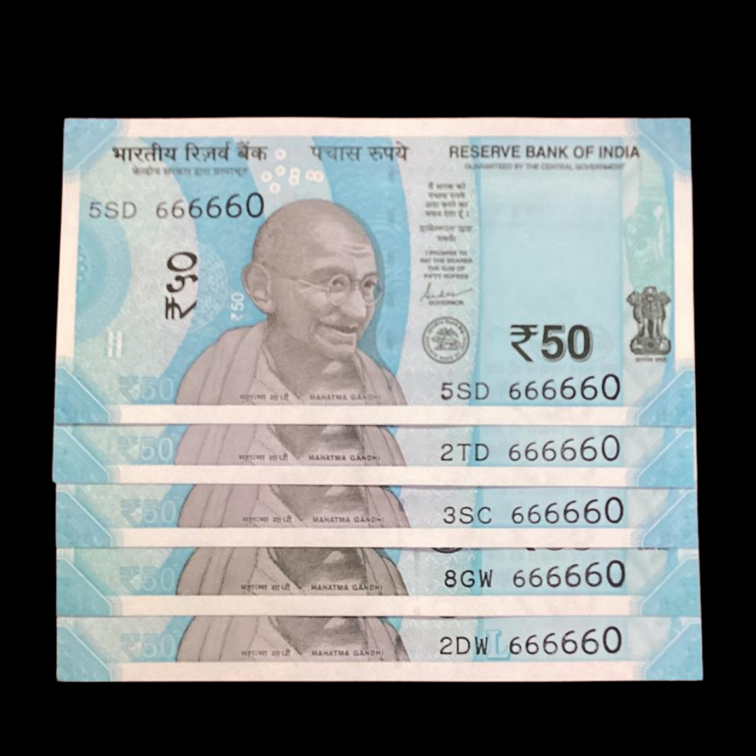 Rs 50 Note Serial 666660 Type All Solid 66666X 5 Note Price - Collection Bazzar