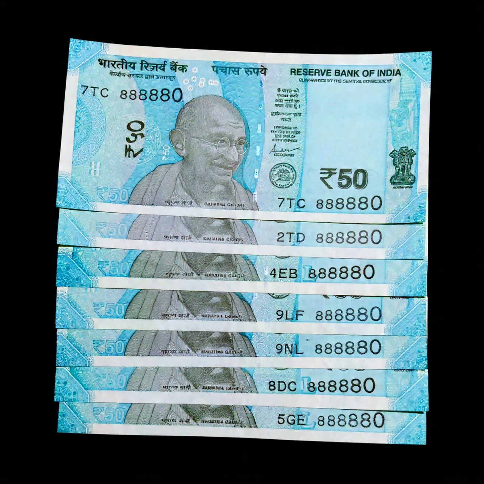 Rs 50 Note Serial 888880 Semi Fancy Number Lot - Collection Bazzar