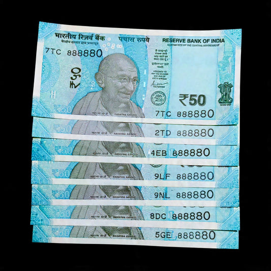 Rs 50 Note Serial 888880 Semi Fancy Number Lot - Collection Bazzar