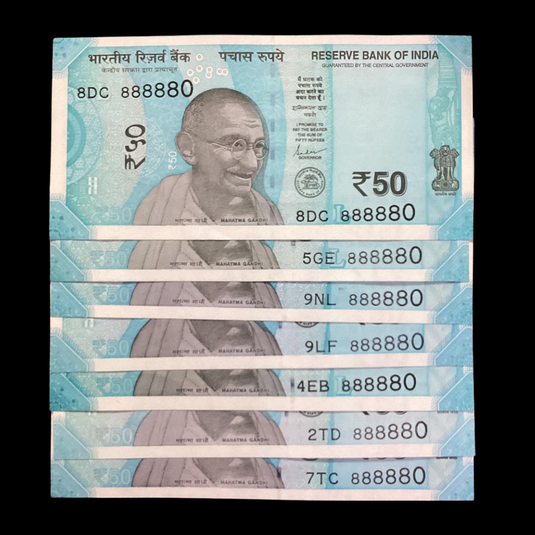 Rs 50 Note Serial 888880 Type All Solid 88888X 8 note set Price - Collection Bazzar