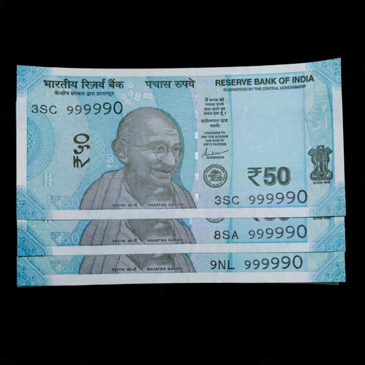 Rs 50 Note Serial 999990 Semi Fancy Number Excellent Condition - Collection Bazzar