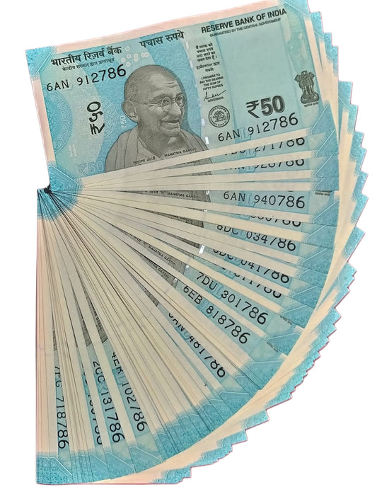 Rs 50 Note Set of 20  Ending 786 Holy Bismillah Number Rare Collectible - Collection Bazzar