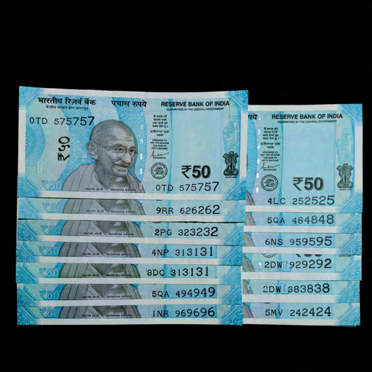 Rs 50 Note Tripling Number Semi Fancy Number Lot - Collection Bazzar