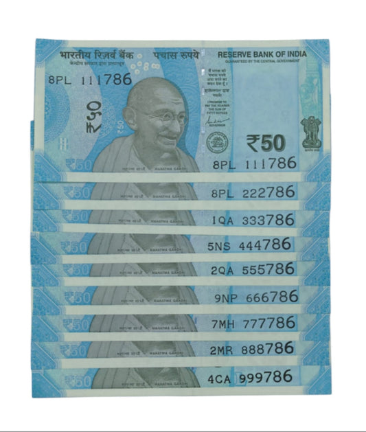 Rs 50 Note new 111786-99786 set unc condition - Collection Bazzar
