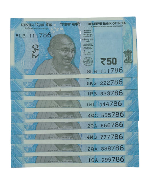 Rs 50 Note new 111786-99786 set unc condition - Collection Bazzar