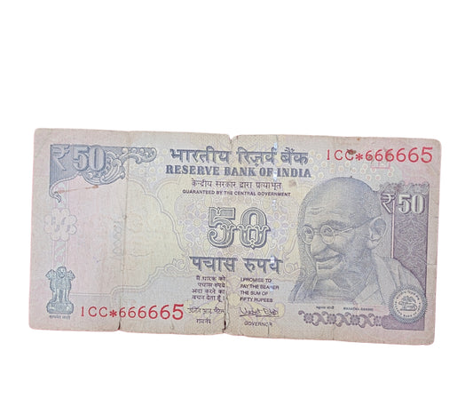 Rs 50 Note old star note 5 time 666665  rare governor urgit patel as image - Collection Bazzar