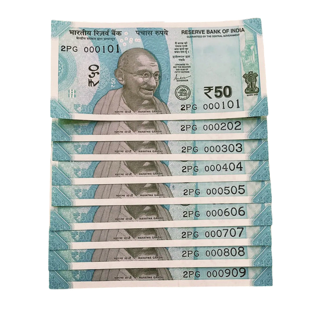 Rs 50 note set 000101-000909 rare collectible - Collection Bazzar