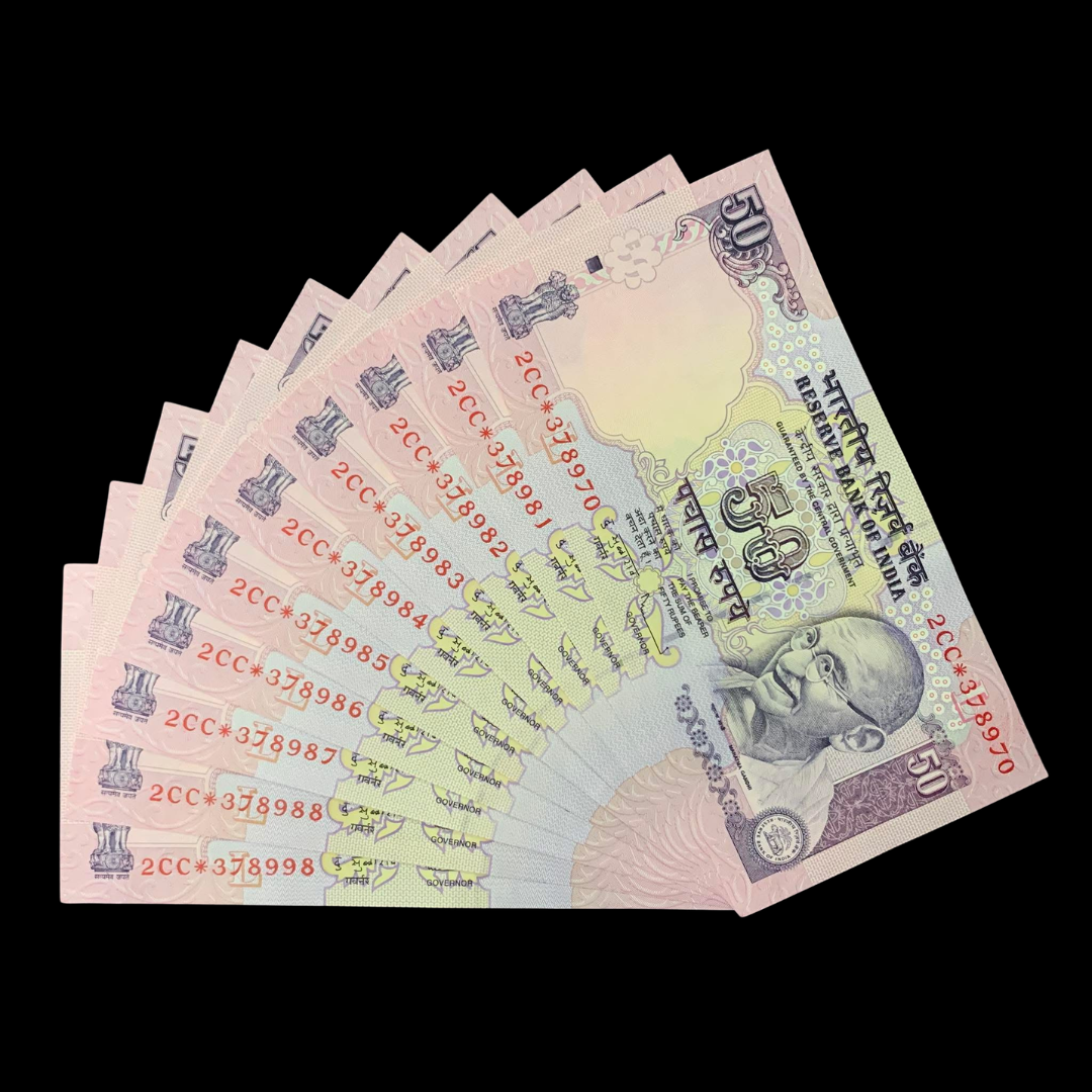 Rs 50 OLD Set of 10 notes Star Serial Notes Extremely rare diffrent number given - Collection Bazzar