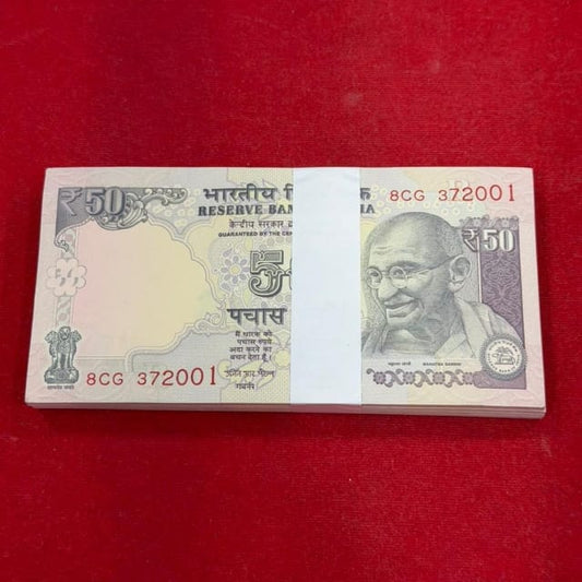 50 Old Gandhi Note Packet – Rare Consecutive Serial 8CG 372001 | Collectible Currency - Collection Bazzar