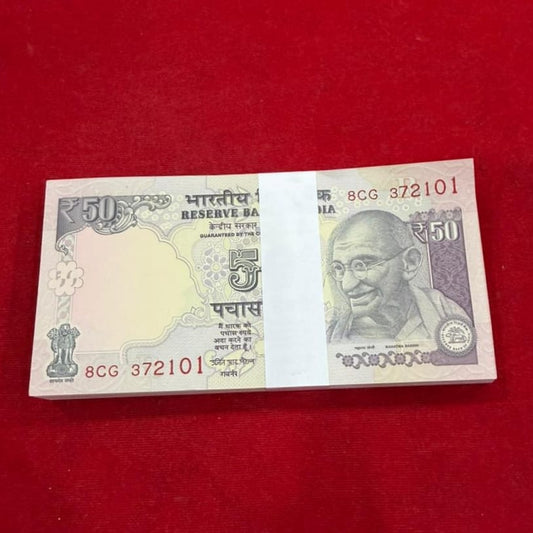 Rs 50 Old Gandhi Note Packet 8CG 372101 | Consecutive Serial | Rare - Collection Bazzar