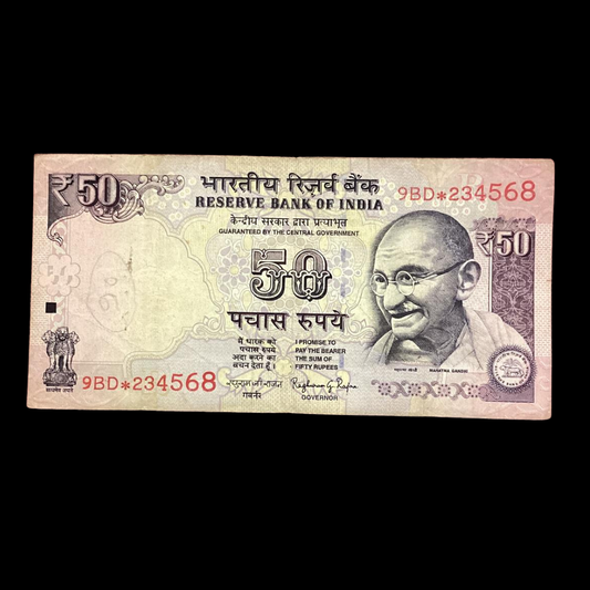 Rs 50 Old Parliament Issue Star Note 234568 Ladder Type Number - Collection Bazzar