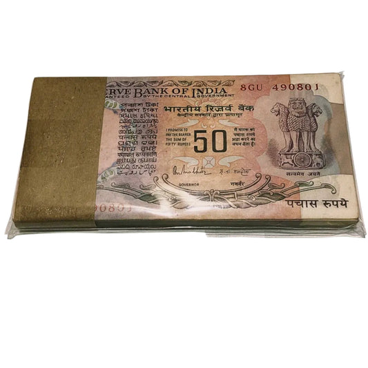 Rs 50 Old Parliamentary issue serial packet 490801 Rn malhotra sign - Collection Bazzar