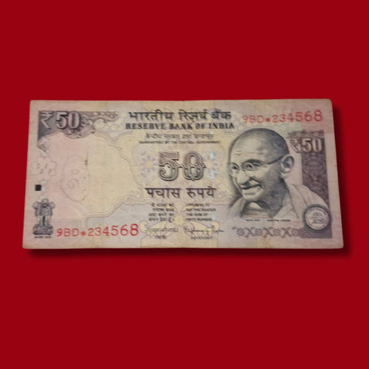 Rs 50 Old Star Note With Flag Rare Collectible - Collection Bazzar