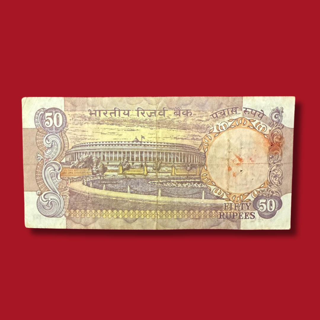 Rs 50 Old parliament Issue 161786 Ending Holy number Rare Collectible - Collection Bazzar