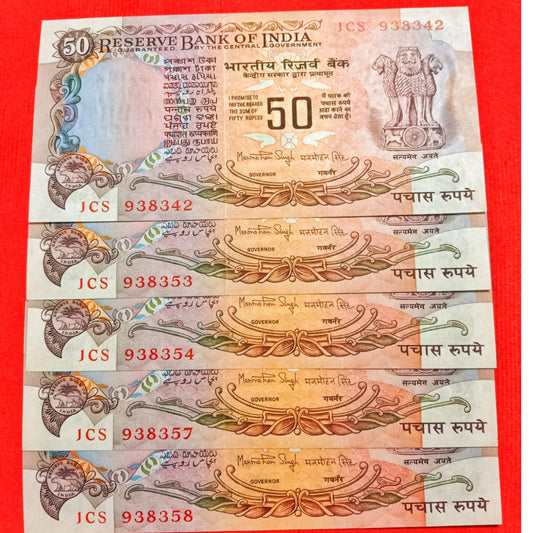 Rs 50 Palimentery 5 notes with Flag Gov MM Singh Each note price 700 - Collection Bazzar