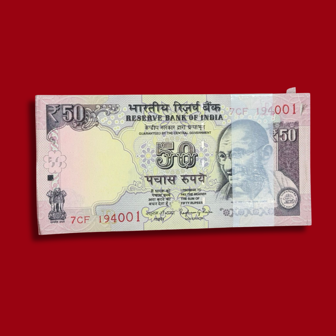 Rs 50 Parliament Issue Packet 194001 Backside with Flag Rare - Collection Bazzar
