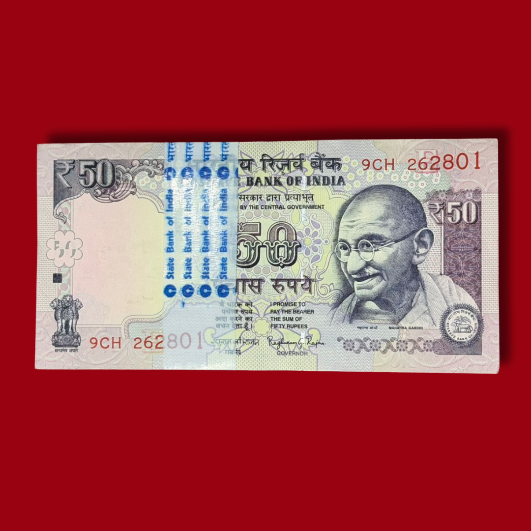 Rs 50 Parliament Issue Packet 262801 Backside with Flag Rare - Collection Bazzar
