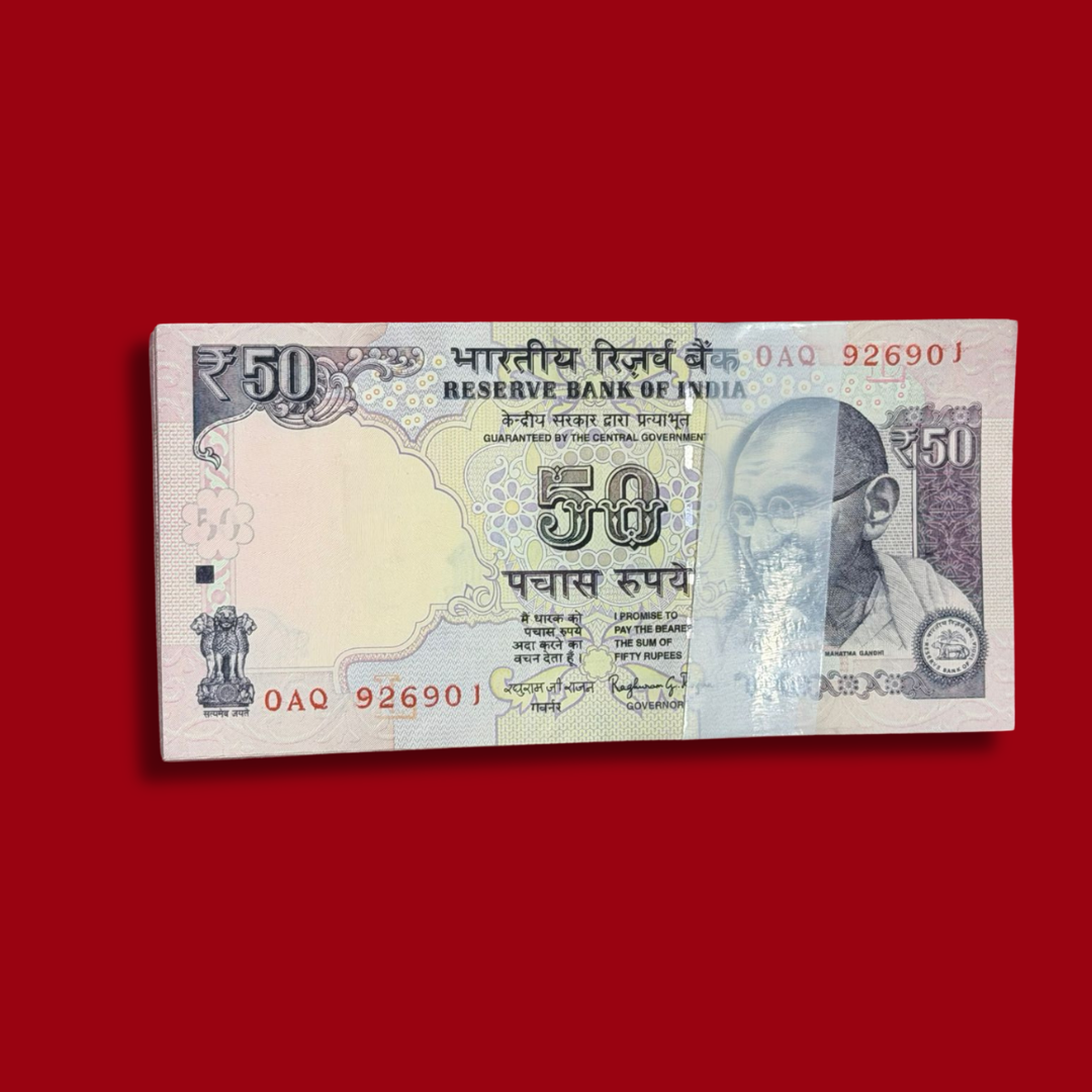 Rs 50 Parliament Issue Packet 926901 Backside with Flag Rare - Collection Bazzar