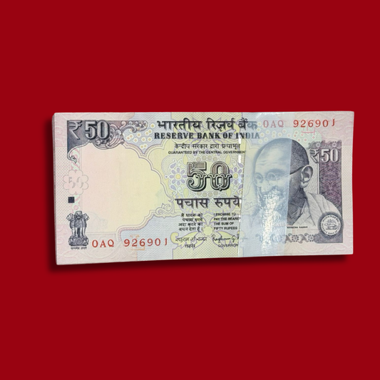 Rs 50 Parliament Issue Packet 926901 Backside with Flag Rare - Collection Bazzar