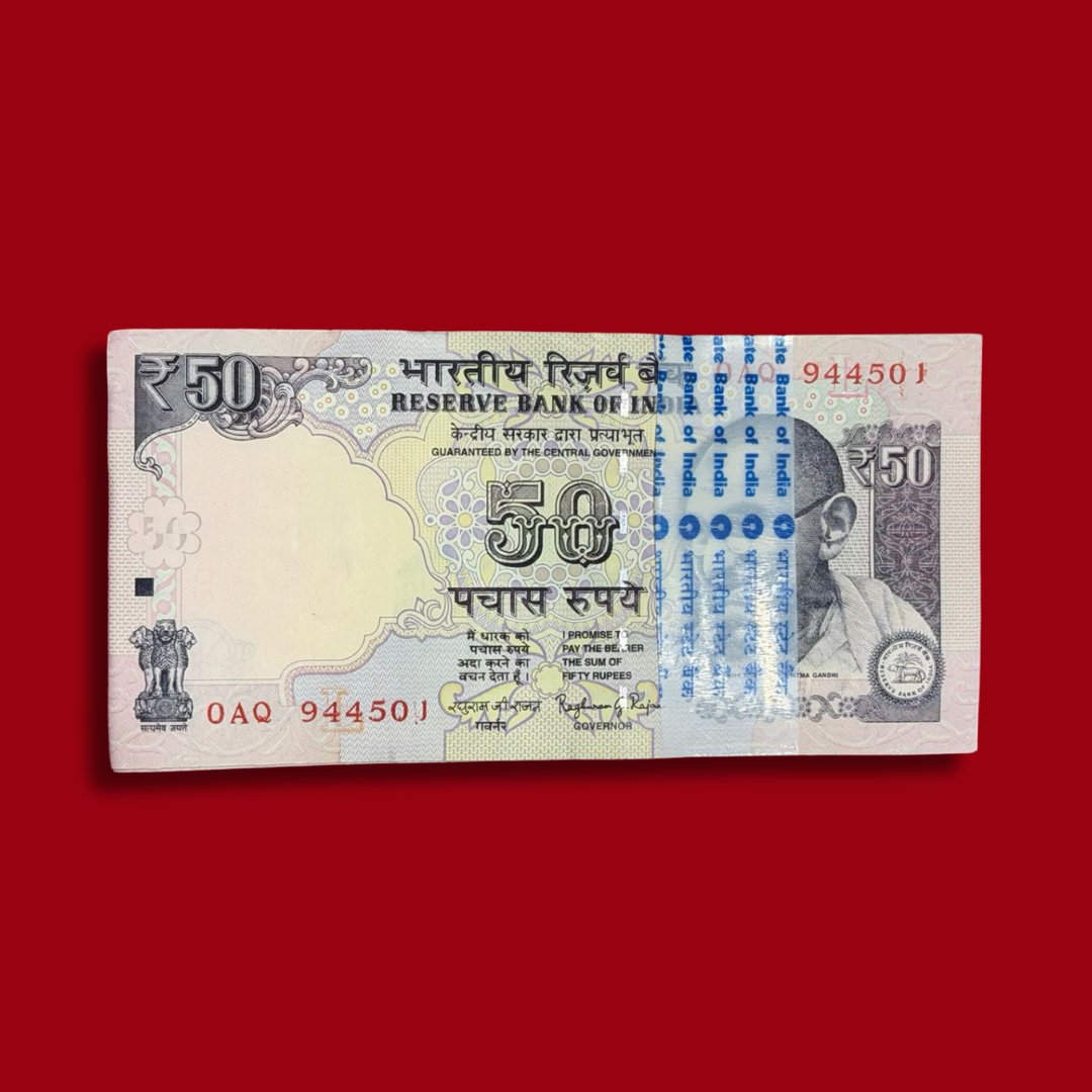 Rs 50 Parliament Issue Packet 944501 Backside with Flag Rare - Collection Bazzar