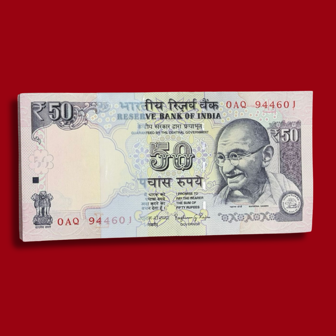 Rs 50 Parliament Issue Packet 944601 Backside with Flag Rare - Collection Bazzar
