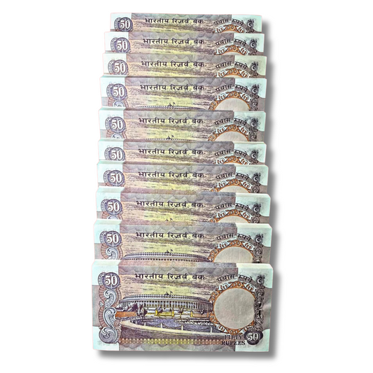 Rs 50 Parliament Issue Serial Packet – C. Rangrajan Signed | 100 Notes | GEM UNC Condition | Each Packet ₹11,000