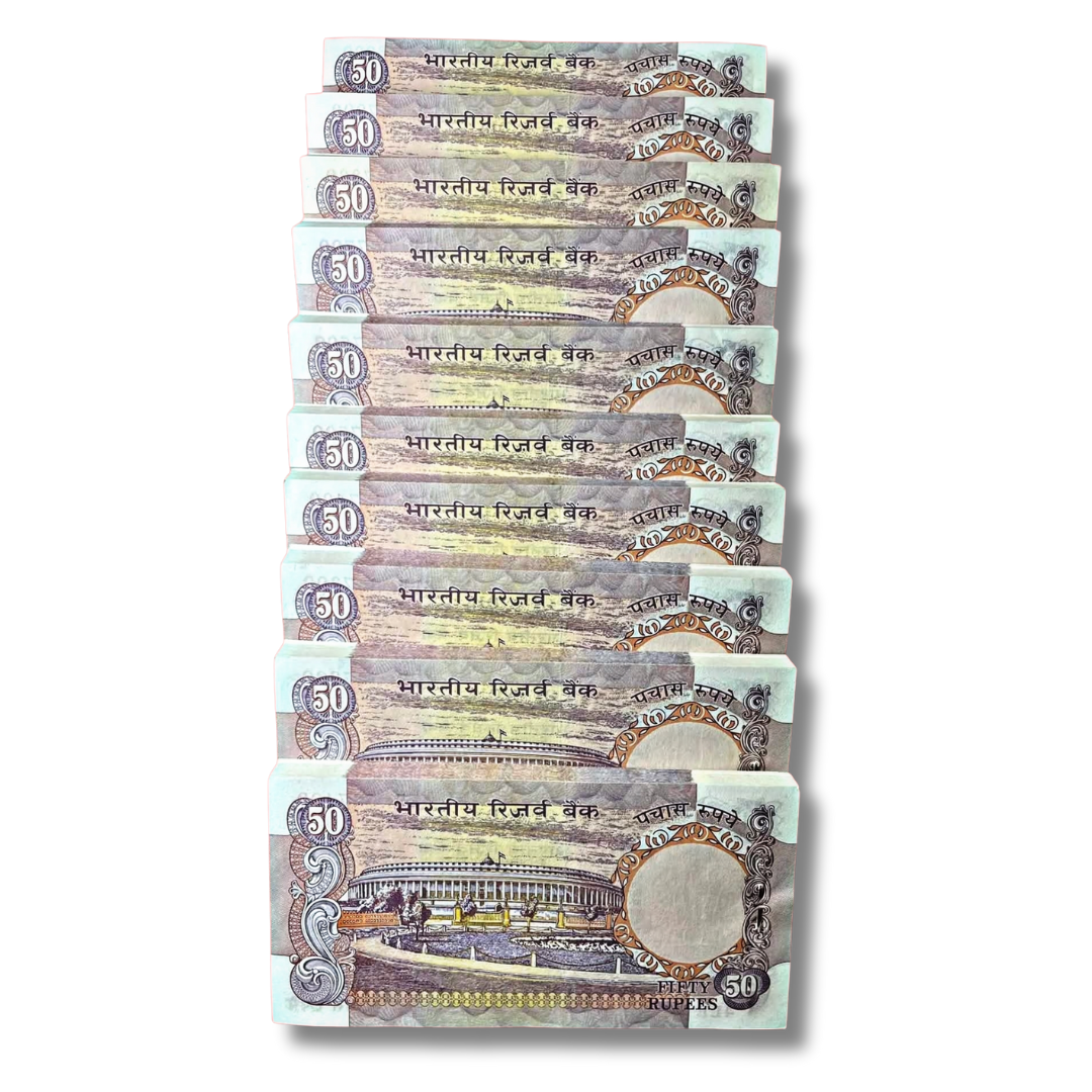 Rs 50 Parliament Issue Serial Packet – C. Rangrajan Signed | 100 Notes | GEM UNC Condition | Each Packet ₹11,000
