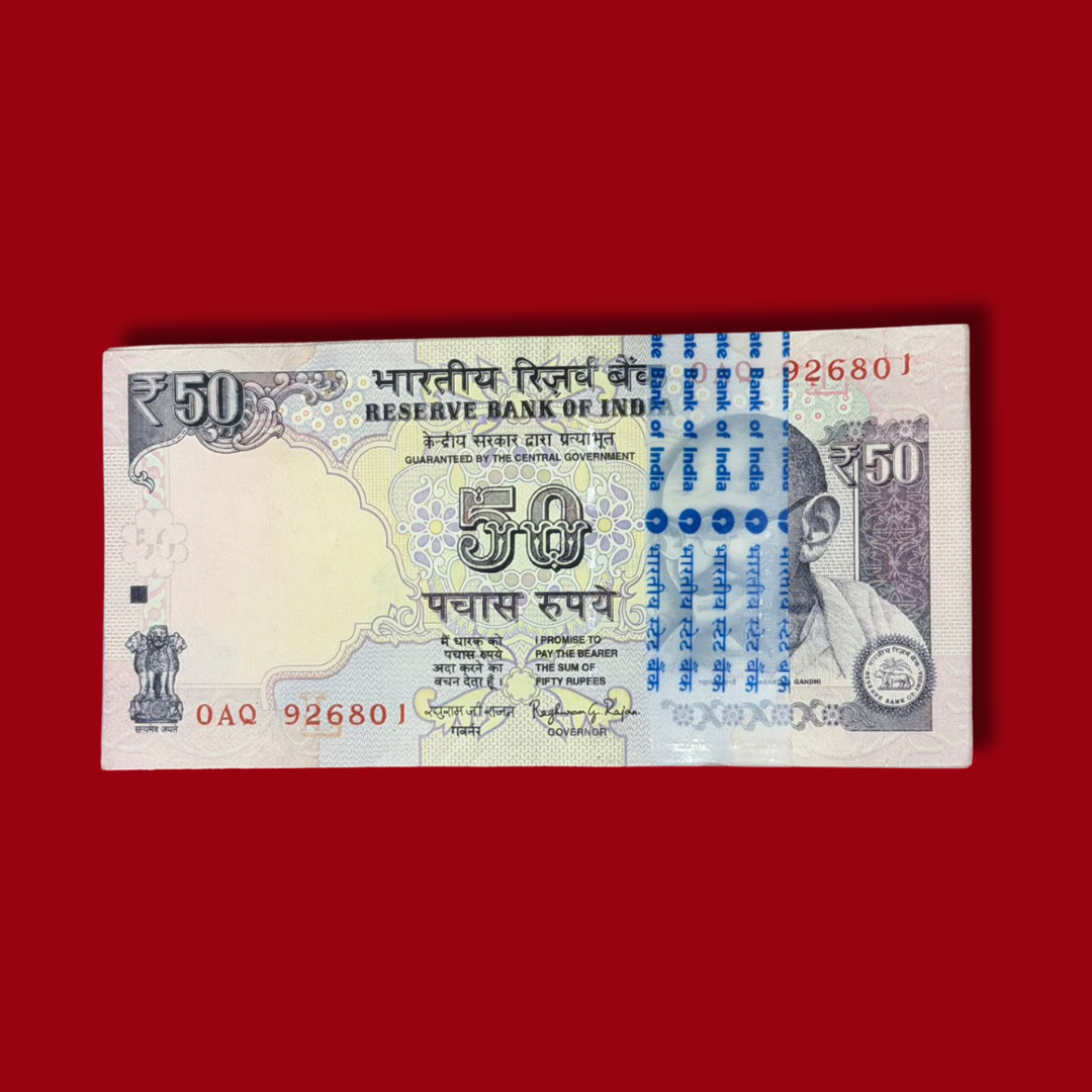 Rs 50 Parliament Note Packet 926801 Serial Raghuram Rajan - Collection Bazzar