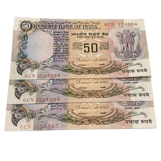 Rs 50 old Parliamentary issue C Rangrajan sign jumbled ladder no 3 notes rare - Collection Bazzar