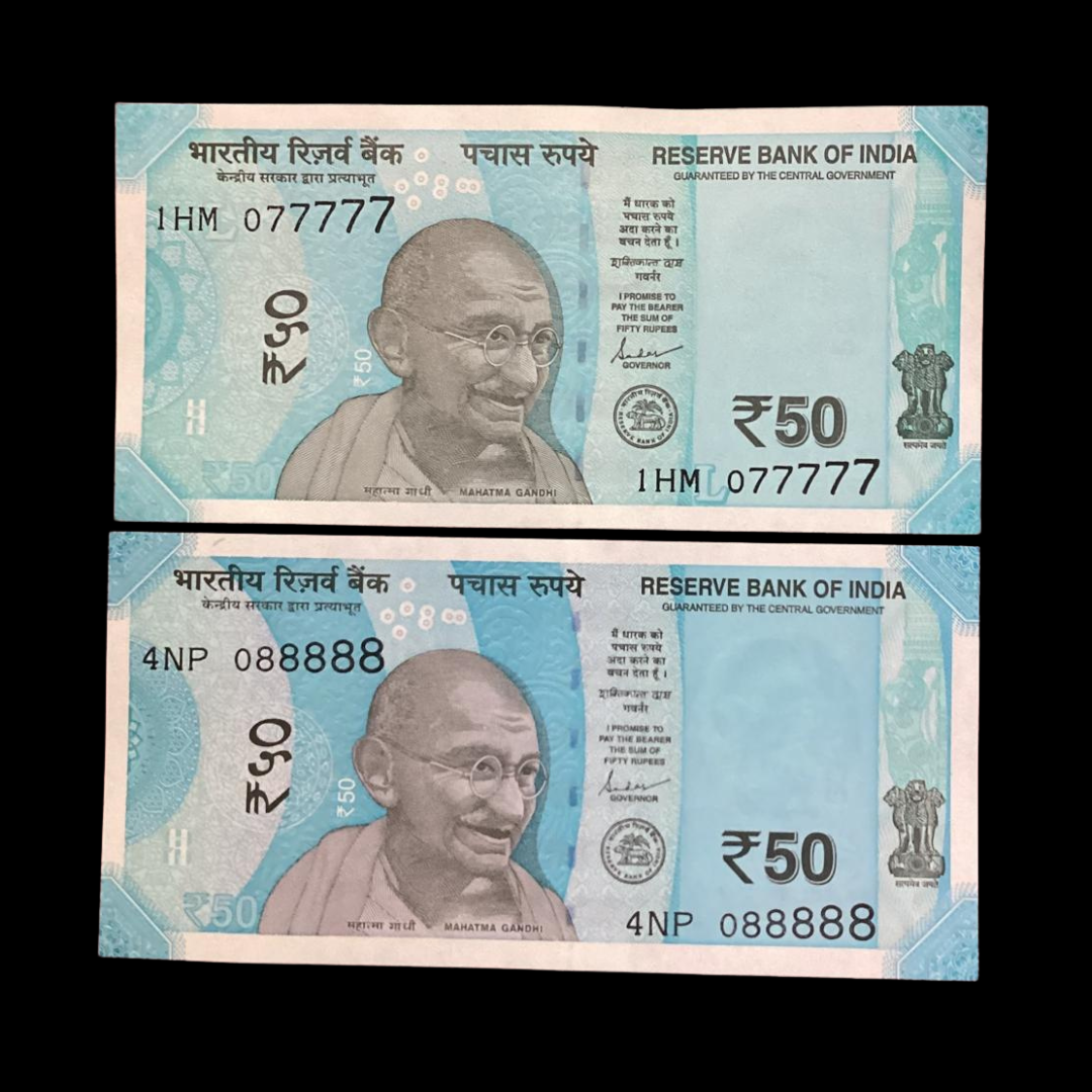 Rs 50 Set of 2 Notes 077777-088888 zero Missing Solid Type Number - Collection Bazzar