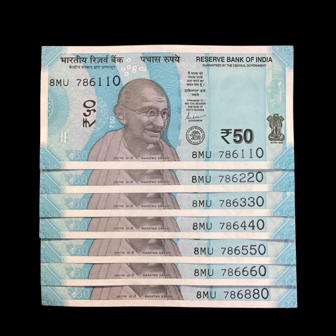 Rs 50 Set of 7 Notes Starting 786 Type 786110-786880 Rare - Collection Bazzar