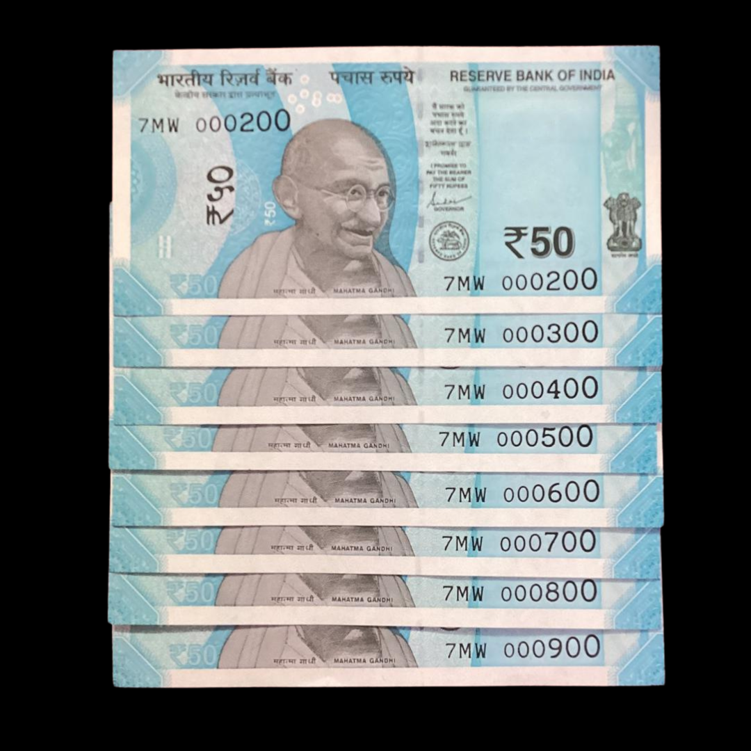 Rs 50 Set of 8 Notes 000200-000800 Lower Number Set - Collection Bazzar