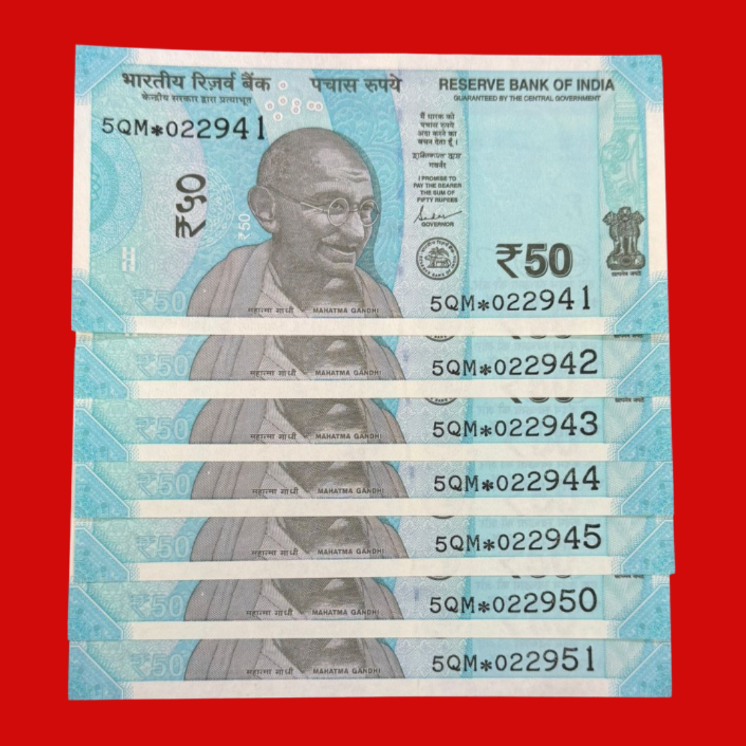 Rs 50 Star Note Lot Rare 7 PCS Different Serial Given - Collection Bazzar