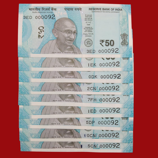 Rs 50 Super Lower No 9 Piece Lot 000092 Difficult To Collect Same No - Collection Bazzar