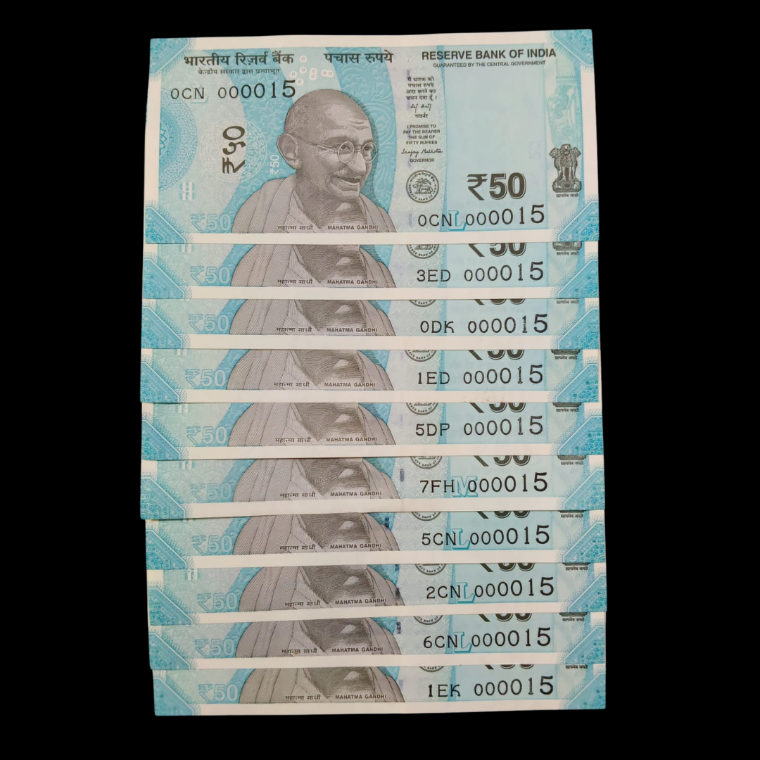 Rs 50 Super Lower Number 10 Pcs Lot 000015 Rare Difficult To Collect - Collection Bazzar