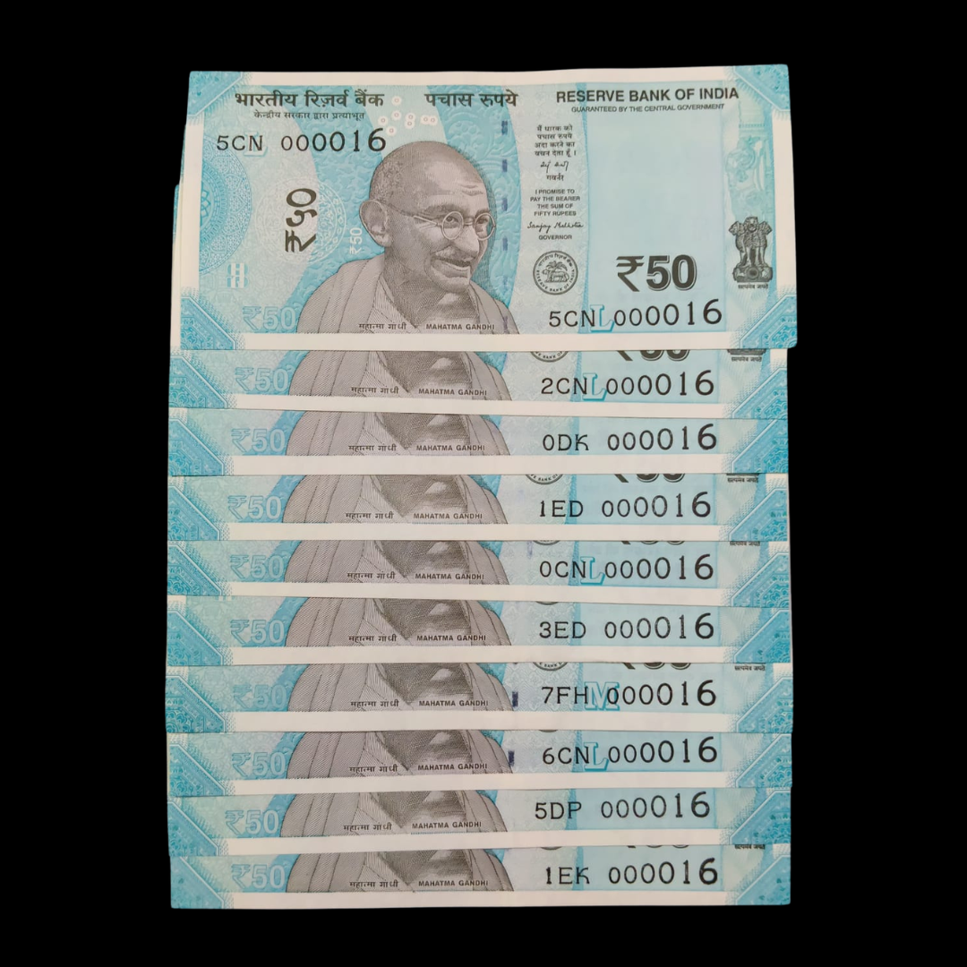 Rs 50 Super Lower Number 10 Pcs Lot 000016 Rare Difficult To Collect - Collection Bazzar