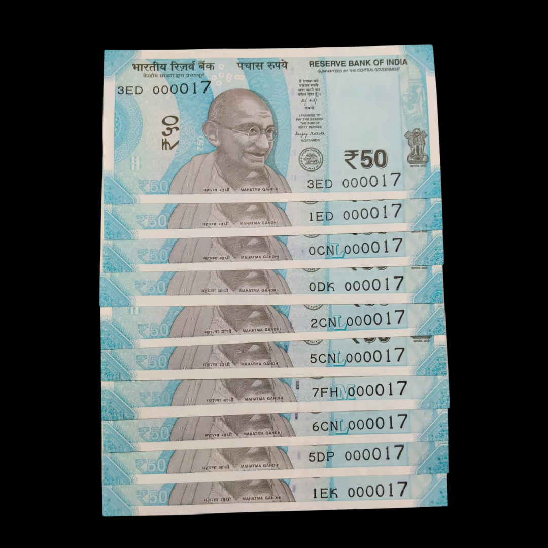 Rs 50 Super Lower Number 10 Pcs Lot 000017 Rare Difficult To Collect - Collection Bazzar