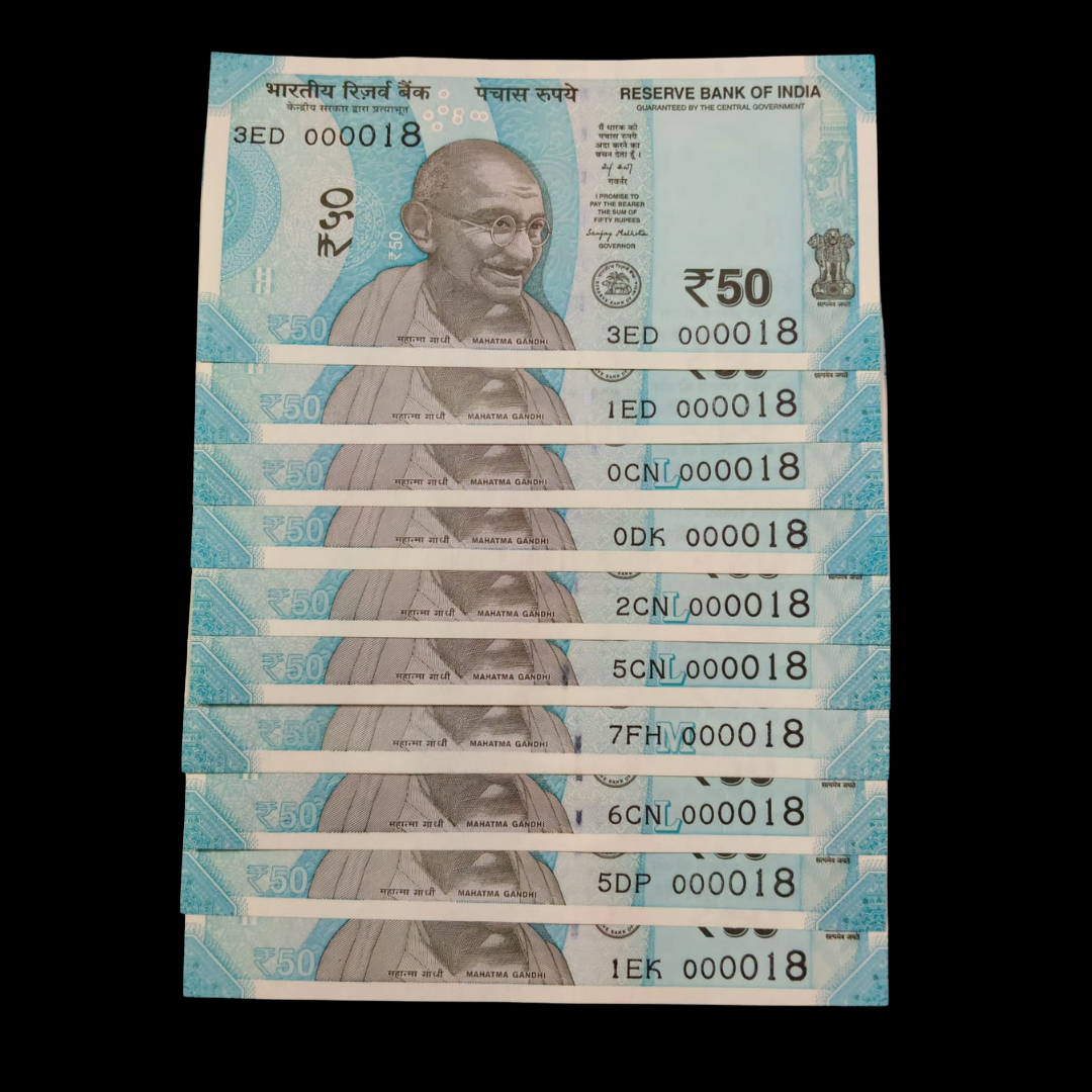 Rs 50 Super Lower Number 10 Pcs Lot 000018 Rare Difficult To Collect - Collection Bazzar
