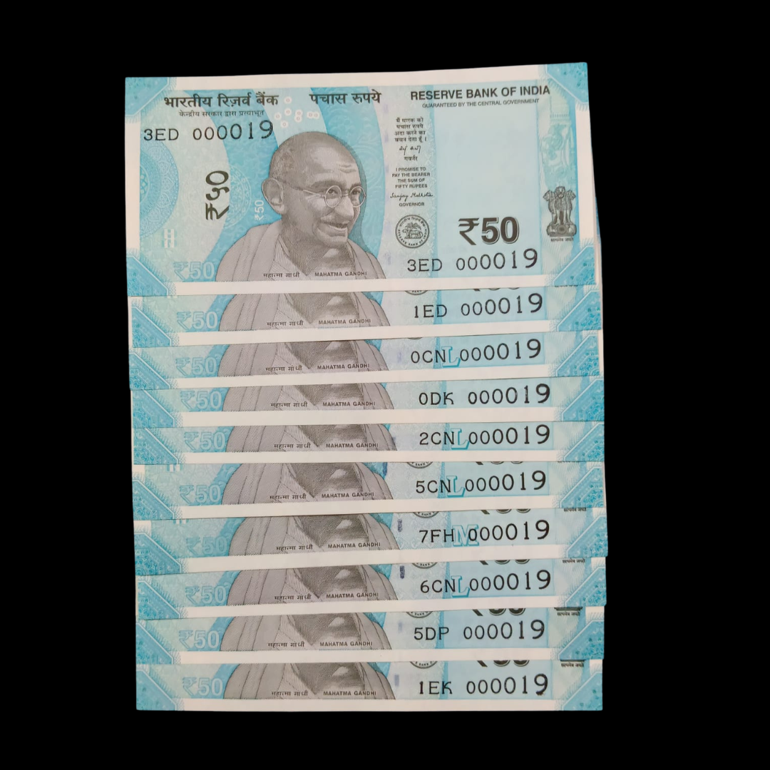 Rs 50 Super Lower Number 10 Pcs Lot 000019 Rare Difficult To Collect - Collection Bazzar