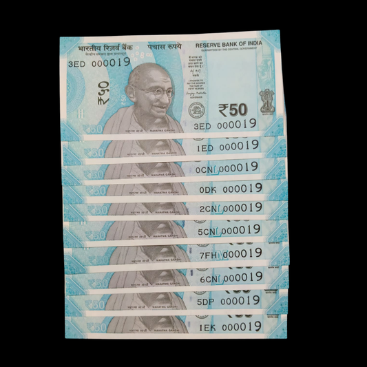 Rs 50 Super Lower Number 10 Pcs Lot 000019 Rare Difficult To Collect - Collection Bazzar