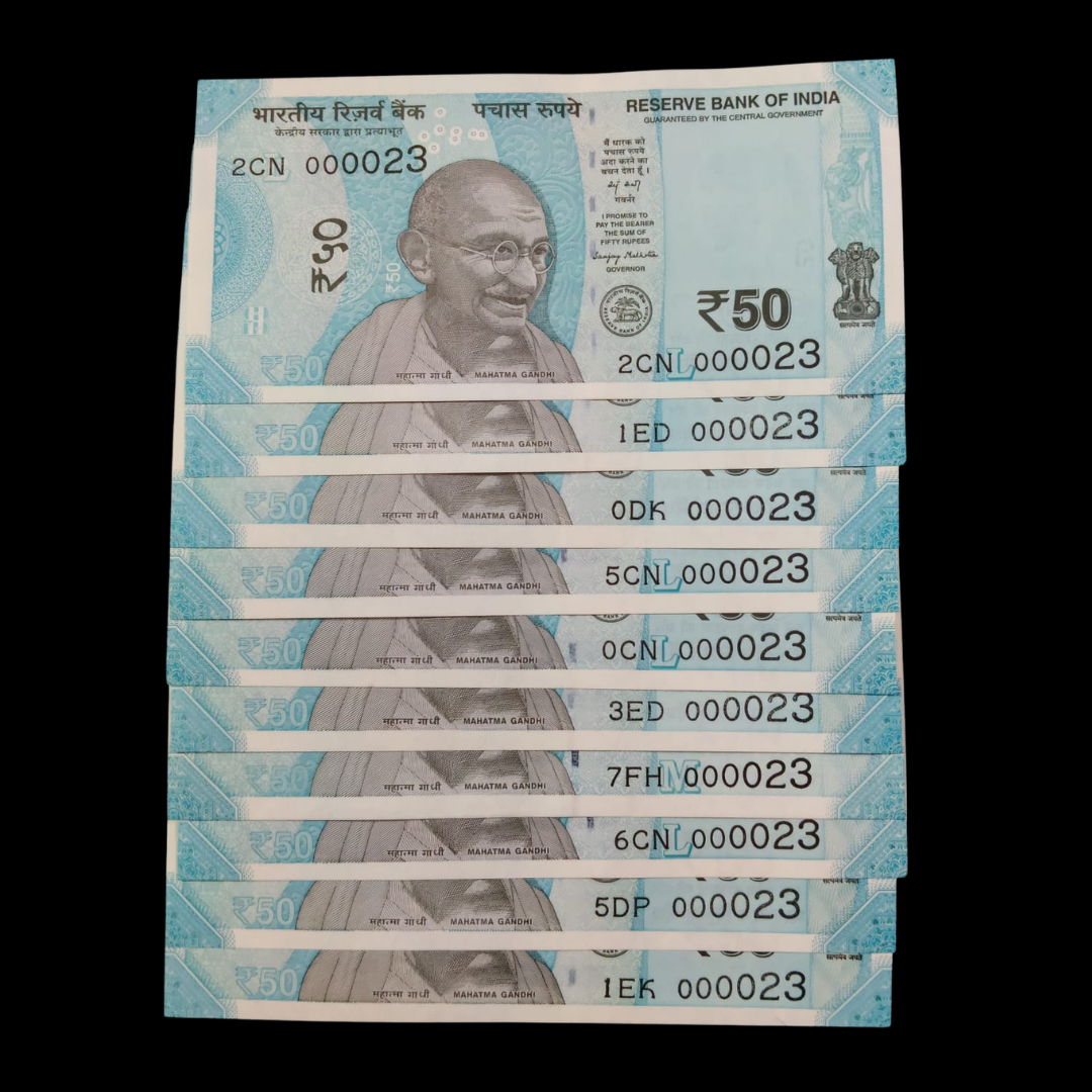 Rs 50 Super Lower Number 10 Pcs Lot 000023 Rare Difficult To Collect - Collection Bazzar