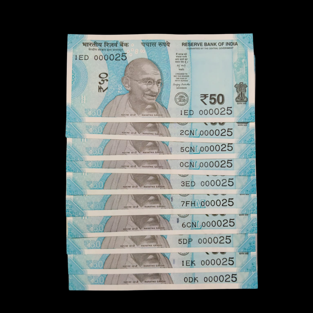Rs 50 Super Lower Number 10 Pcs Lot 000025 Rare Difficult To Collect - Collection Bazzar
