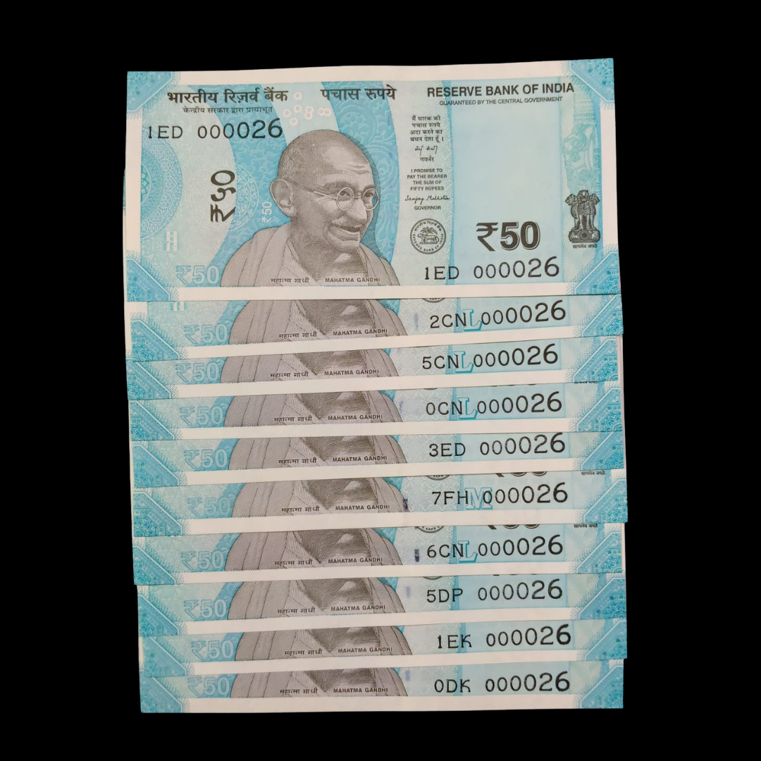 Rs 50 Super Lower Number 10 Pcs Lot 000026 Rare Difficult To Collect - Collection Bazzar