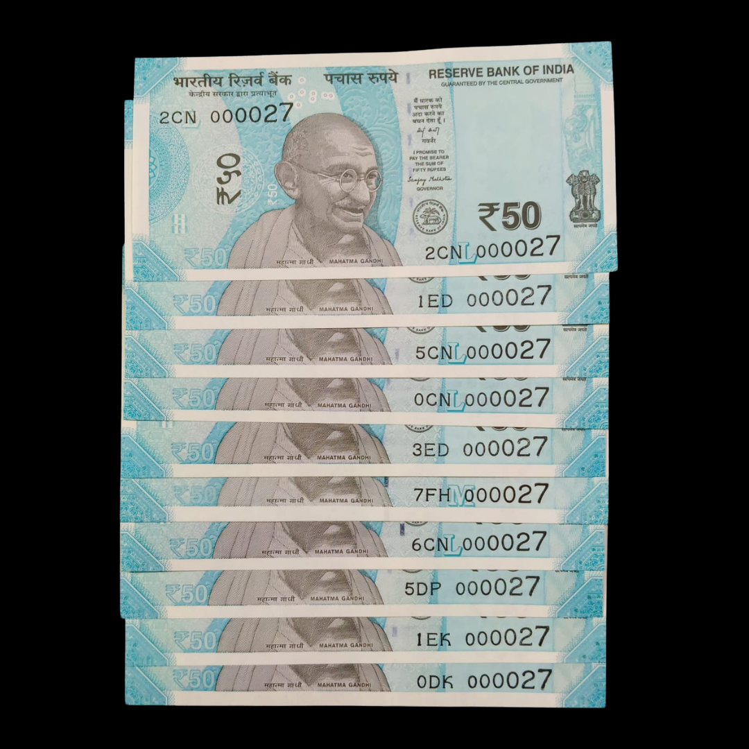 Rs 50 Super Lower Number 10 Pcs Lot 000027 Rare Difficult To Collect - Collection Bazzar