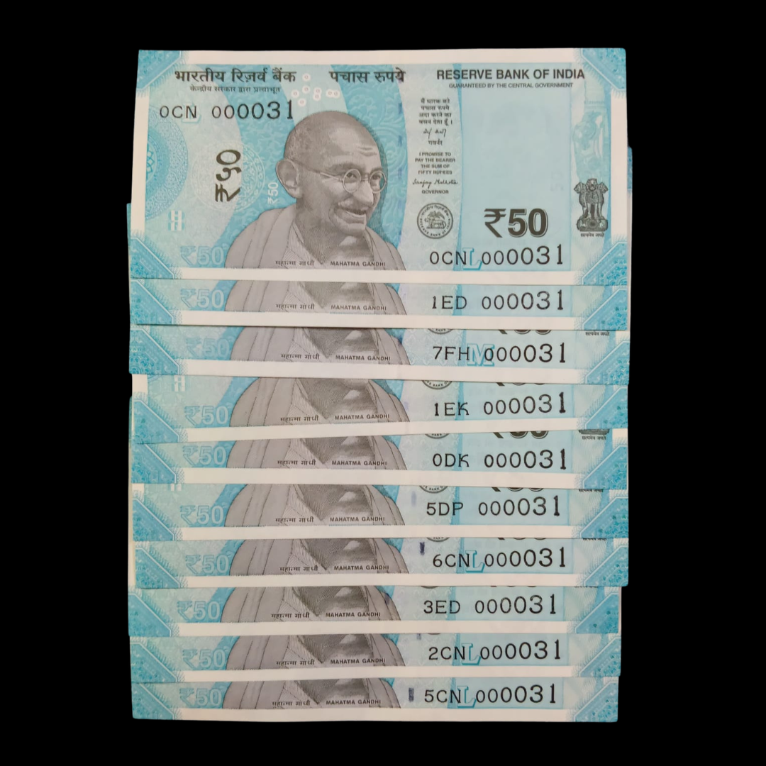 Rs 50 Super Lower Number 10 Pcs Lot 000031 Rare Difficult To Collect - Collection Bazzar