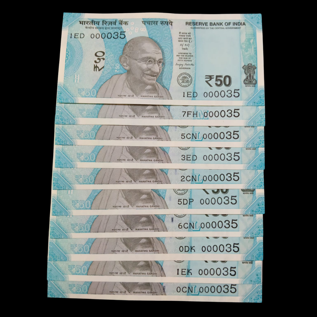 Rs 50 Super Lower Number 10 Pcs Lot 000035 Rare Difficult To Collect - Collection Bazzar