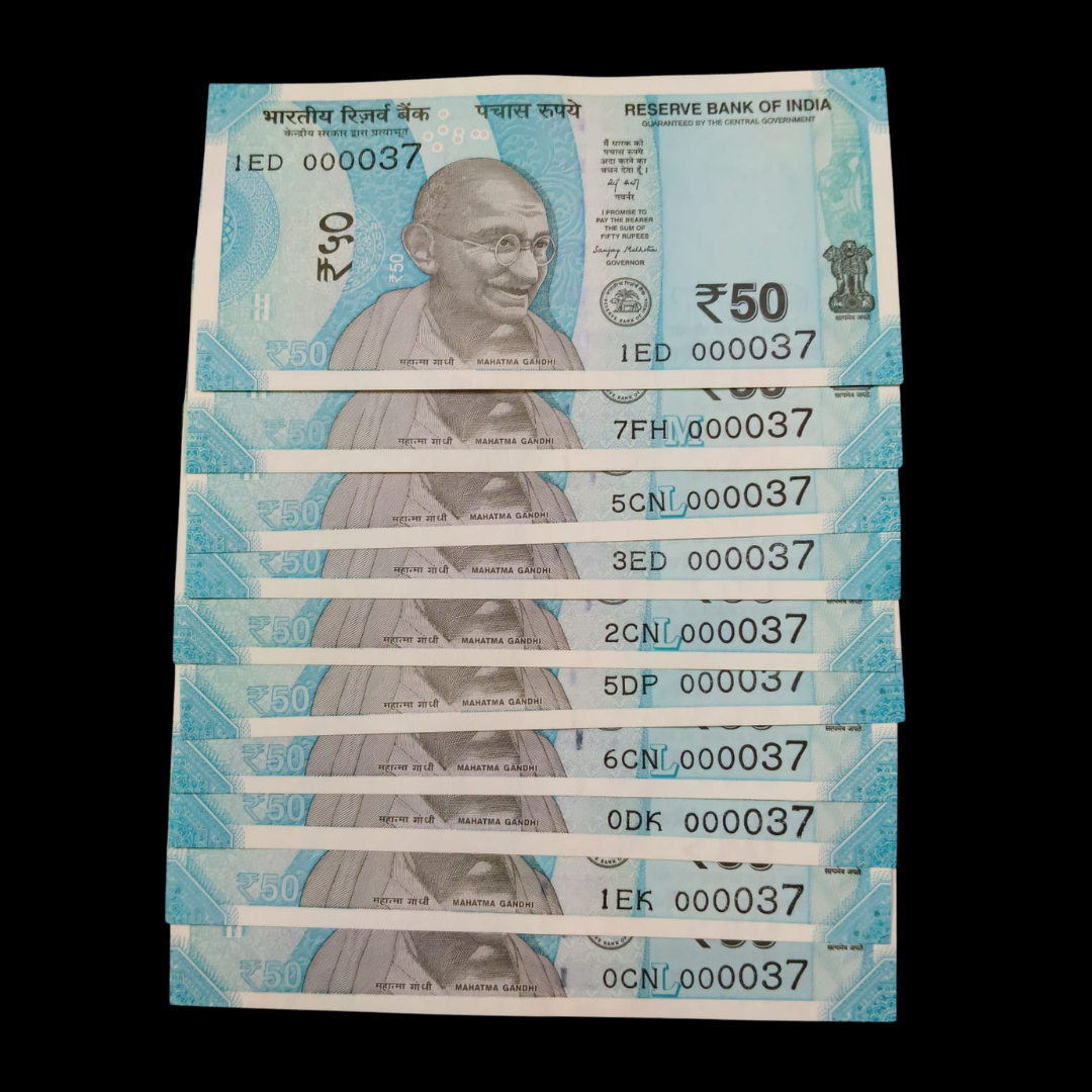 Rs 50 Super Lower Number 10 Pcs Lot 000037 Rare Difficult To Collect - Collection Bazzar