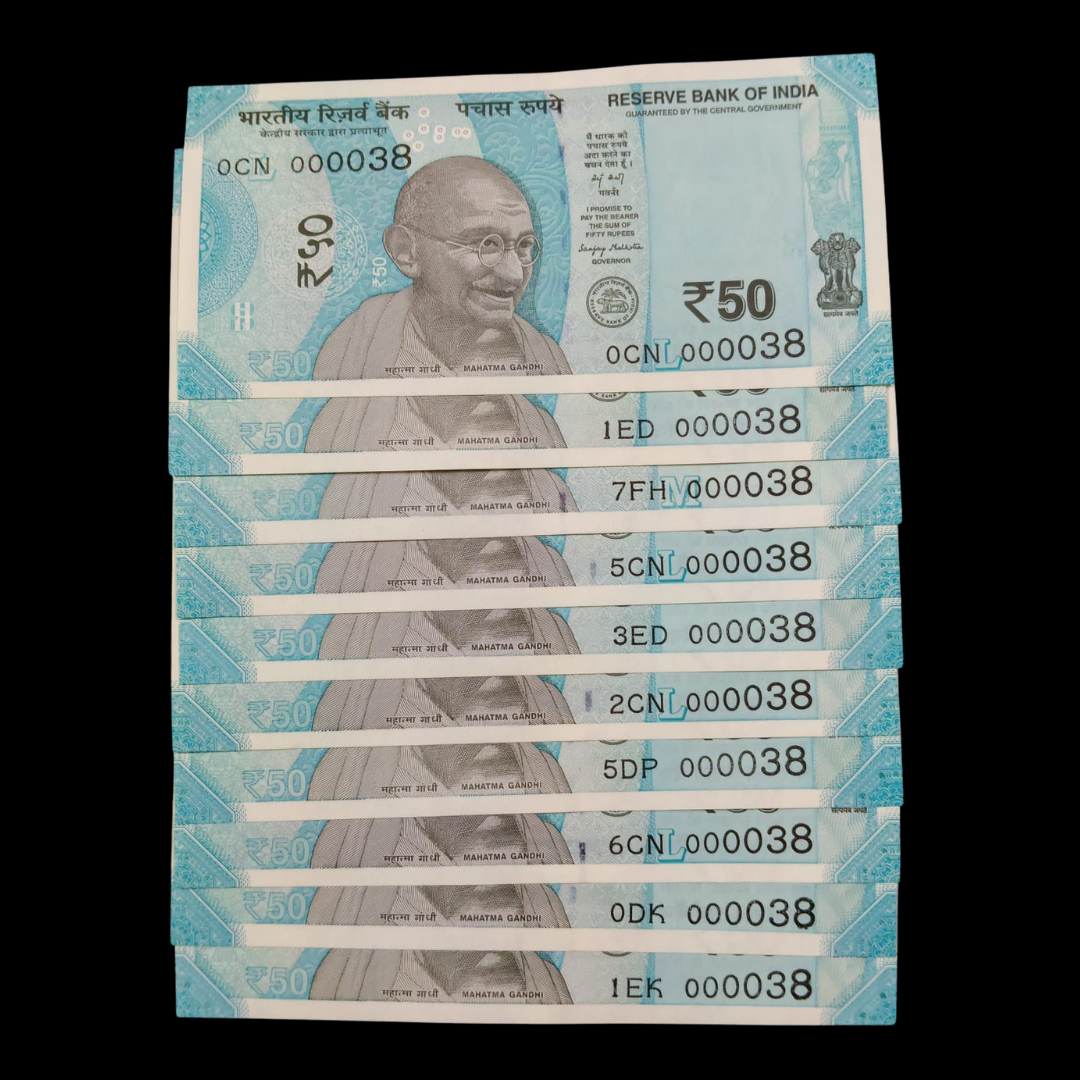 Rs 50 Super Lower Number 10 Pcs Lot 000038 Rare Difficult To Collect - Collection Bazzar