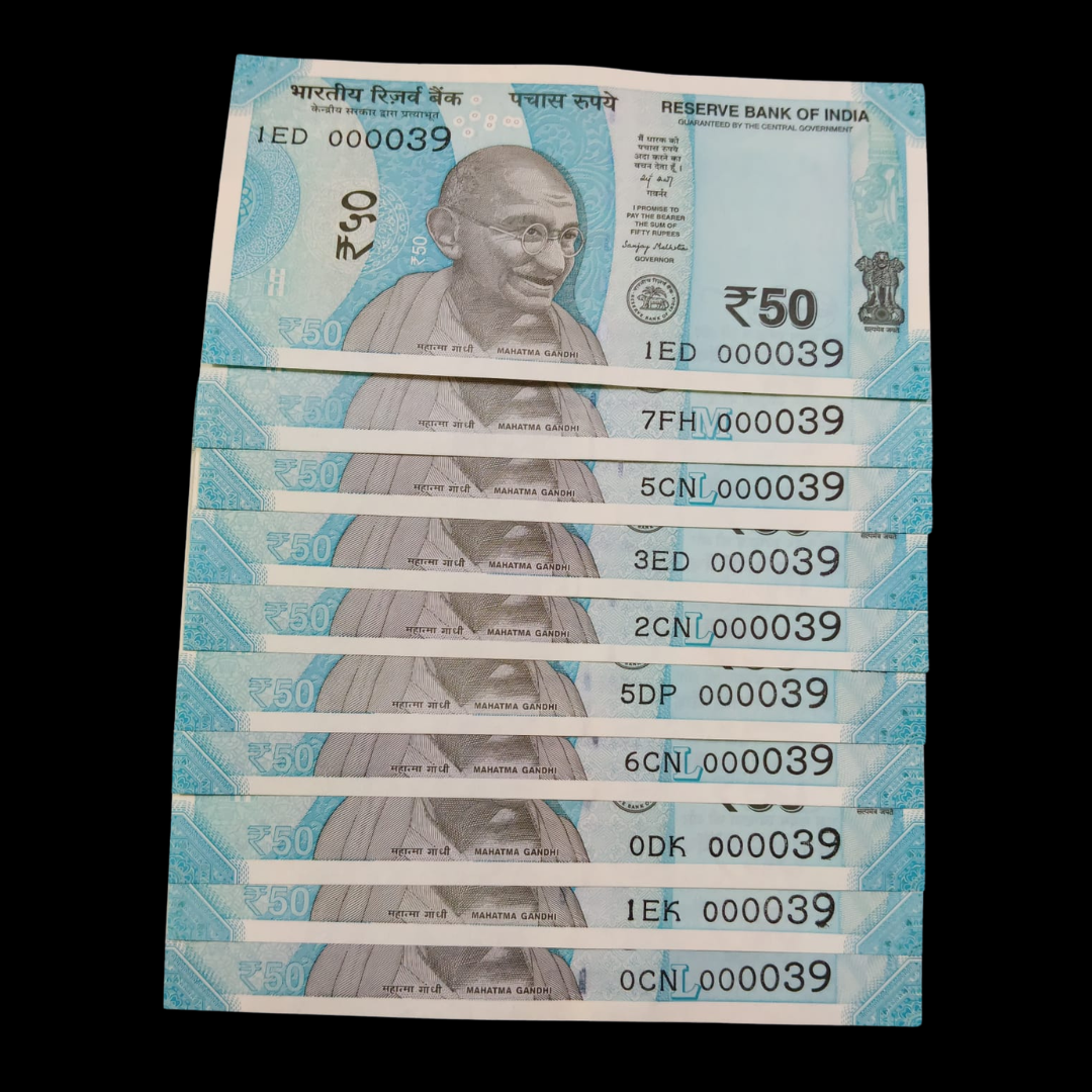 Rs 50 Super Lower Number 10 Pcs Lot 000039 Rare Difficult To Collect - Collection Bazzar